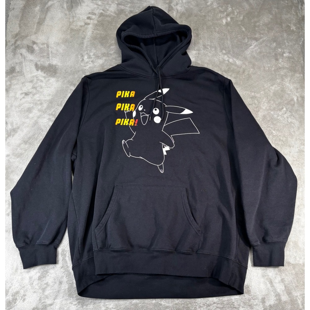 Pokemon Pikachu Hoodie Mens 3XL Black Excellent Pika Pika Pika Graphic Pullover